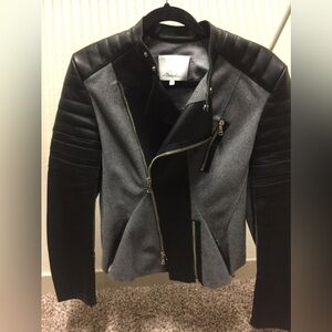 3.1 Phillip Lim Moto Jacket Womens Size 2 Gray / Black Wool Blend Calf Leather